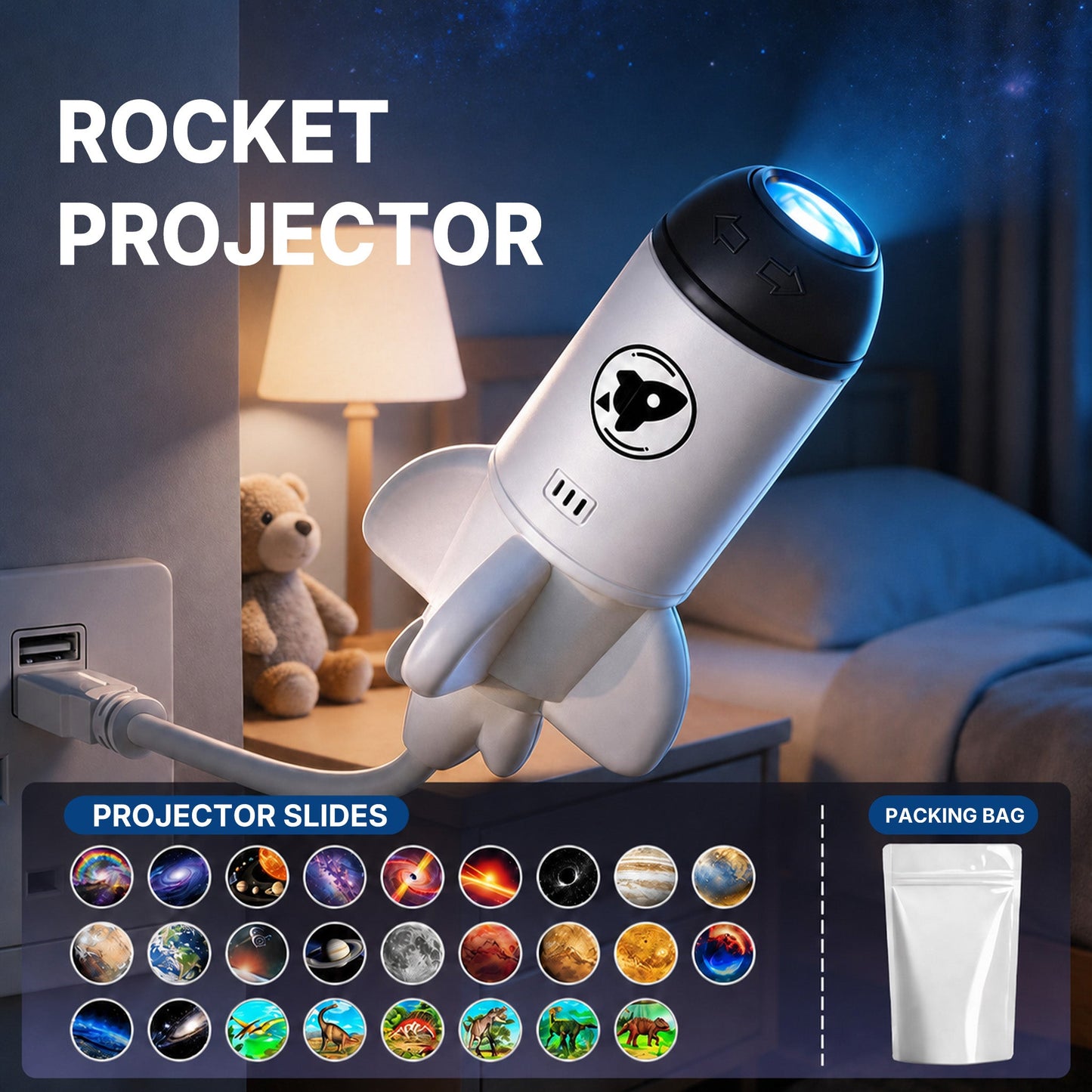 ✨BVJ® Smart Wi-Fi Rocket Star Projector Night Light—💝Create a magical galaxy, ocean, and starry-sky atmosphere for bedrooms, kids’ rooms, and relaxing nights.