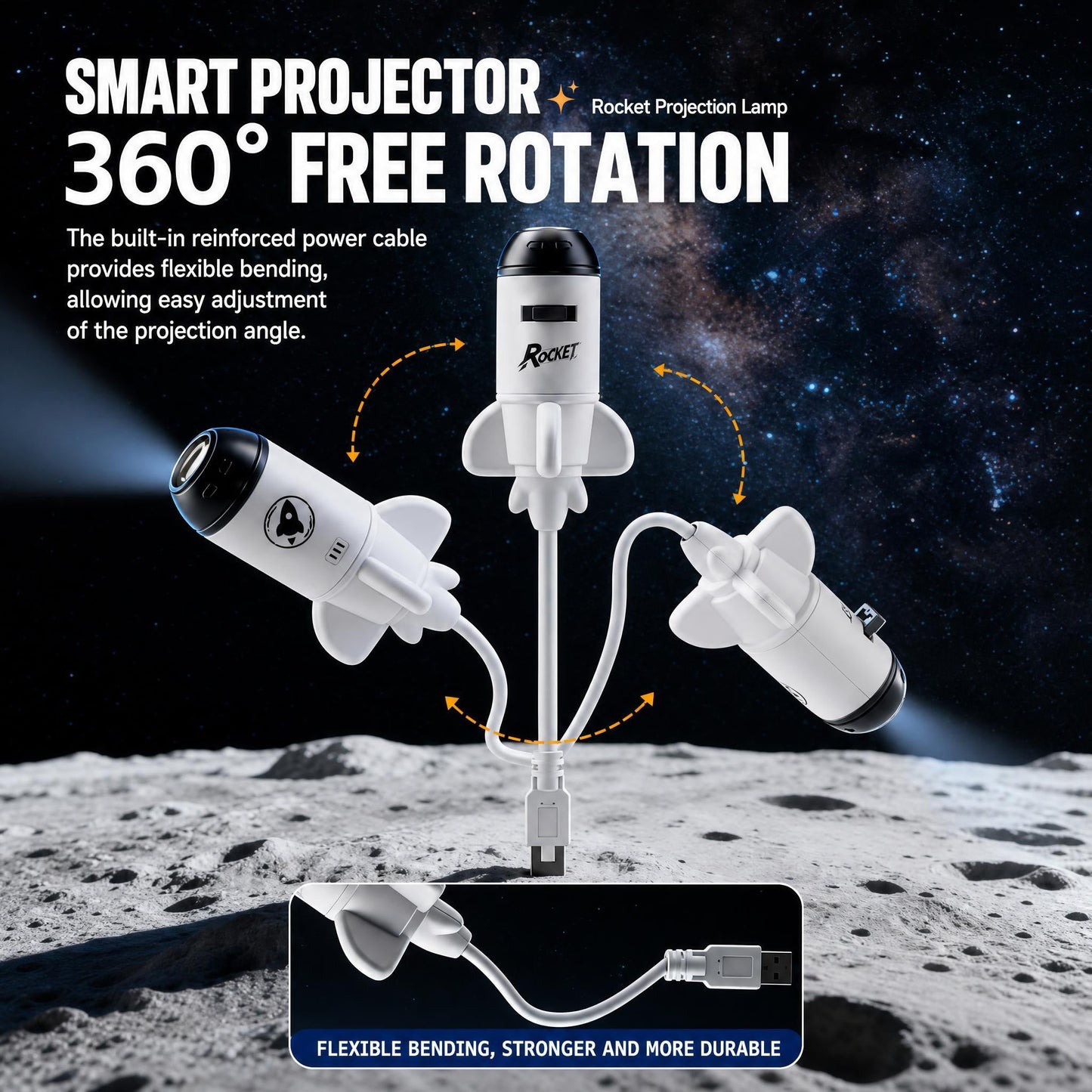 ✨BVJ® Smart Wi-Fi Rocket Star Projector Night Light—💝Create a magical galaxy, ocean, and starry-sky atmosphere for bedrooms, kids’ rooms, and relaxing nights.