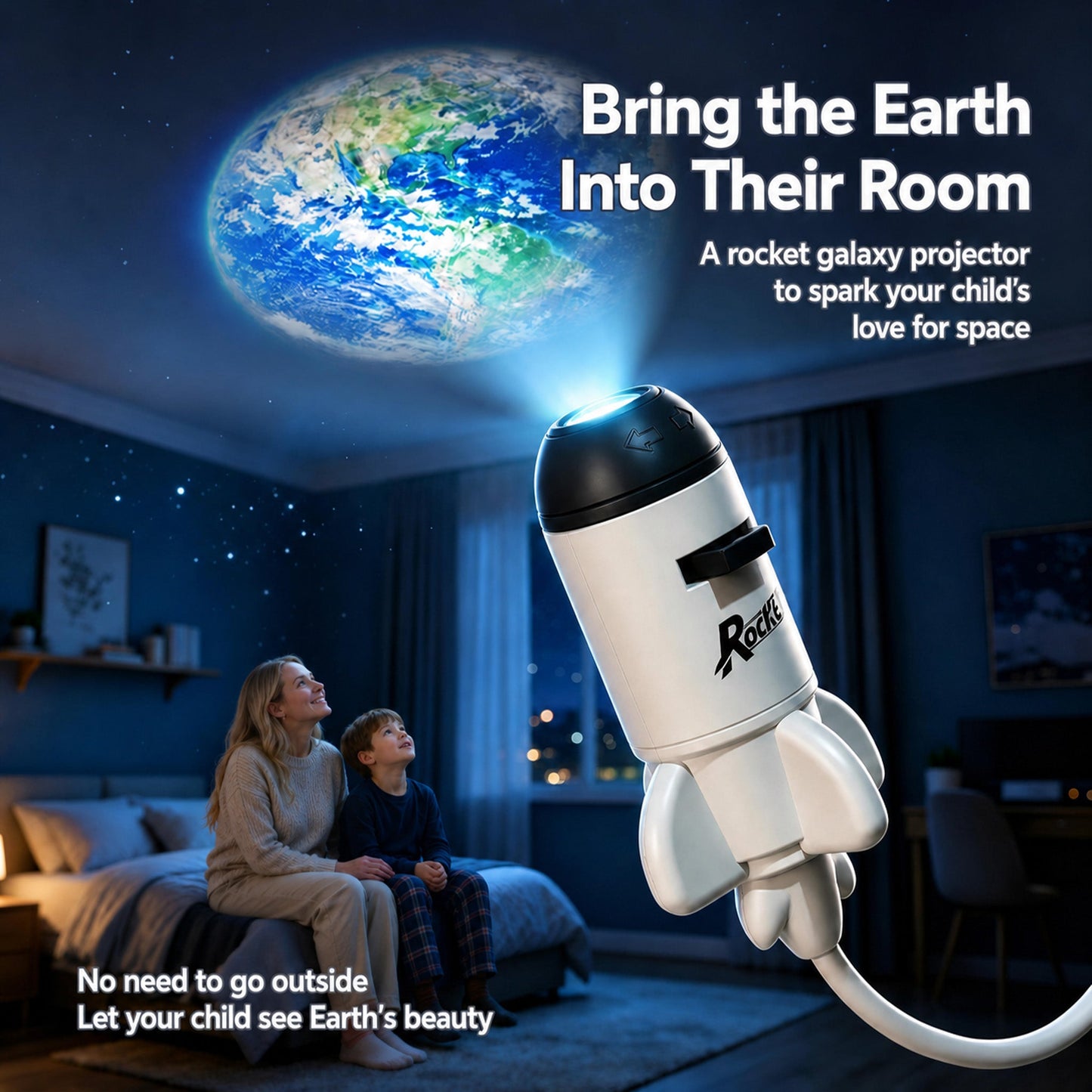 ✨BVJ® Smart Wi-Fi Rocket Star Projector Night Light—💝Create a magical galaxy, ocean, and starry-sky atmosphere for bedrooms, kids’ rooms, and relaxing nights.
