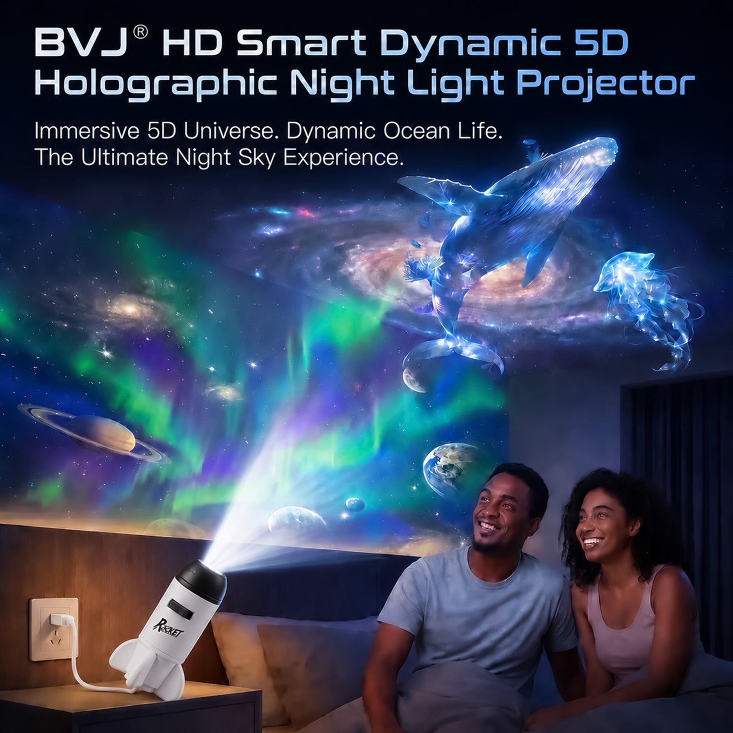 ✨BVJ® Smart Wi-Fi Rocket Star Projector Night Light—💝Create a magical galaxy, ocean, and starry-sky atmosphere for bedrooms, kids’ rooms, and relaxing nights.
